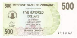 500 Dollars Zimbabwe p.43 2006